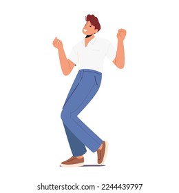 Young Man Dance Isolated on White Background. Cheerful Excited Male Character Moving Body by Music Rhythms, Enjoy Dancing Fun and Positive Emotions. Cartoon People Vector Illustration