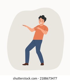 Young man dance to music. Man stand full body. Flat style cartoon vector illustration. 