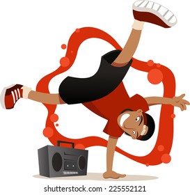 Young man dancing break dancing cartoon illustration,