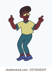 The young man is dancing. Funny colored vector doodle illustration.