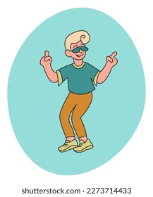 The young man is dancing. Funny colored vector doodle illustration.