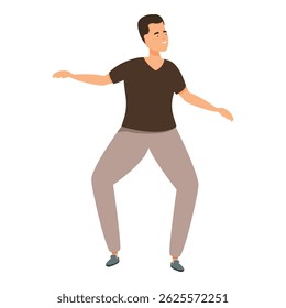 Young man is dancing with his arms outstretched