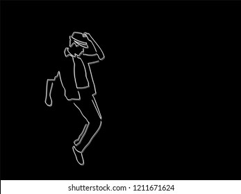 Young man dancing isolated line drawing, vector illustration design. Music collection.
