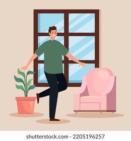young man dancing in livingroom