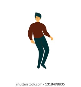 Young Man Dancing, Male Dancer Character Wearing Casual Clothes Vector Illustration