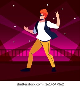 young man dancing in nightclub vector illustration design