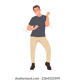 Young man dancing at party. Funny moment weird dance. Flat vector illustration isolated on white background