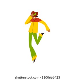 Young man dancing samba at Brazil carnival, male dancer in bright festive costume vector Illustration on a white background
