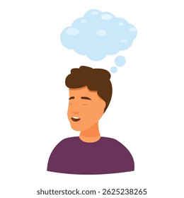 Young man is daydreaming with a thought bubble above his head