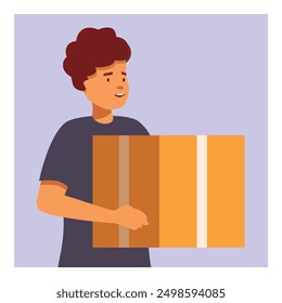 Young man delivering a package, shipping and logistics concept
