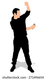 young man with deodorant on white background, vector 