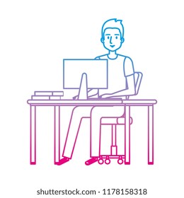 young man at desk with computer