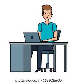 young man at desk with laptop