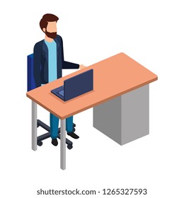 young man in the desk and laptop