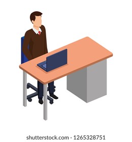 young man in the desk and laptop