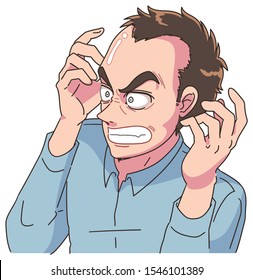 The young man is despaired about the lack of hair