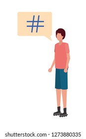 young man with dialog bubble avatar character