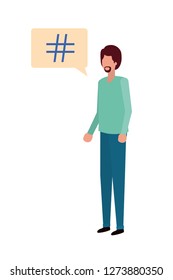 young man with dialog bubble avatar character