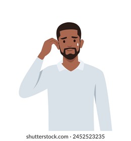 Young man Disappointed man with facepalm gesture, feeling shame. Person with hand at forehead regret fail. Flat vector illustration isolated on white background