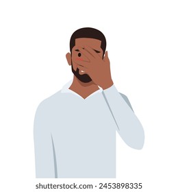 Young man disappointed man with facepalm gesture, feeling shame. Flat vector illustration isolated on white background