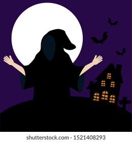 young man disguised of death in dark night vector illustration design