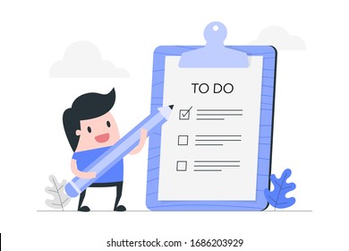 Young man with to do list. Business concept illustration.