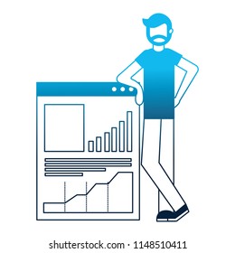 young man and document with statistics graphic
