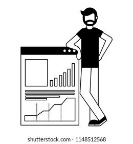 young man and document with statistics graphic