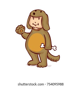 Young man in a dog carnival suit. Hand drawn cartoon vector illustration