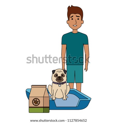 young man with dog and food