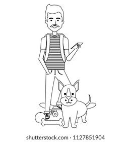young man with dog and skateboard
