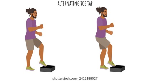 Young man doing alternating toe tap exercise. Sport, wellness, workout, fitness. Flat vector illustration