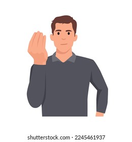 Young man doing bellissimo hand gesture. Flat vector illustration isolated on white background