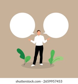 Young Man Doing a Business Presentation Place for Text. Technology and business, educational information and announcements vector art