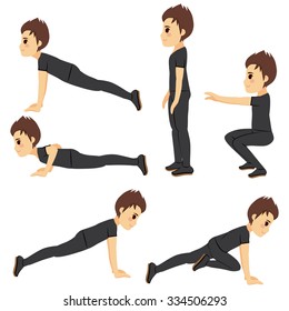 Young man doing different workout fitness exercises