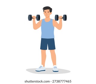 Young Man Doing Dumbbell Workout, sport concept , Vector Illustration