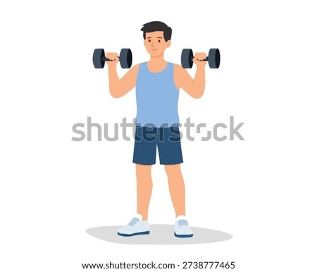 Young Man Doing Dumbbell Workout, sport concept , Vector Illustration