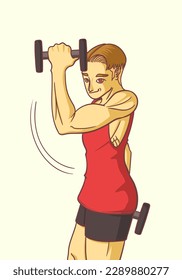 joven haciendo acritud de bípedos de martillo de dumbell