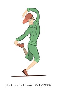 young man doing exercises on white background