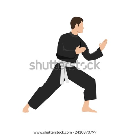 Young man doing Pencak Silat Martial Arts combat sport. Flat vector illustration isolated on white background