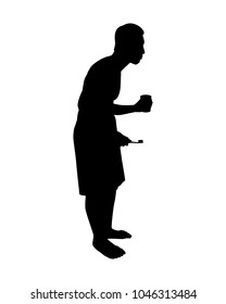 Young man is doing routine in the morning silhouette vector