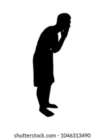 Young man is doing routine in the morning silhouette vector