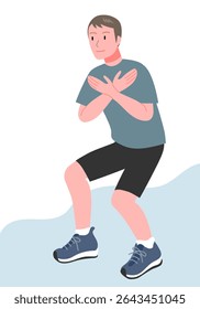 Young man doing squats (vector illustration)
