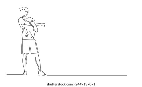 young man doing stretching before exercise continuous line vector.young athlete in casual clothes doing sports warm up.one line vector illustration