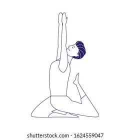 young man doing yoga icon over white background, flat design, vector illustration