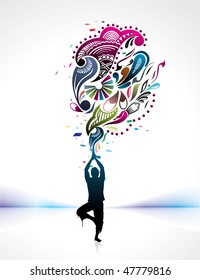  A young man doing yoga vector silhouette in creating a nature power, vector illustration, No mesh in this Vector