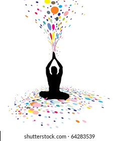A young man doing yoga vector silhouette in creating a nature power, vector illustration