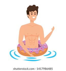 young man with donut float character