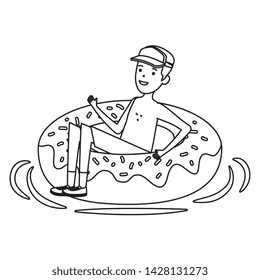 young man with donut float character