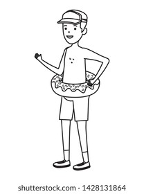 young man with donut float character